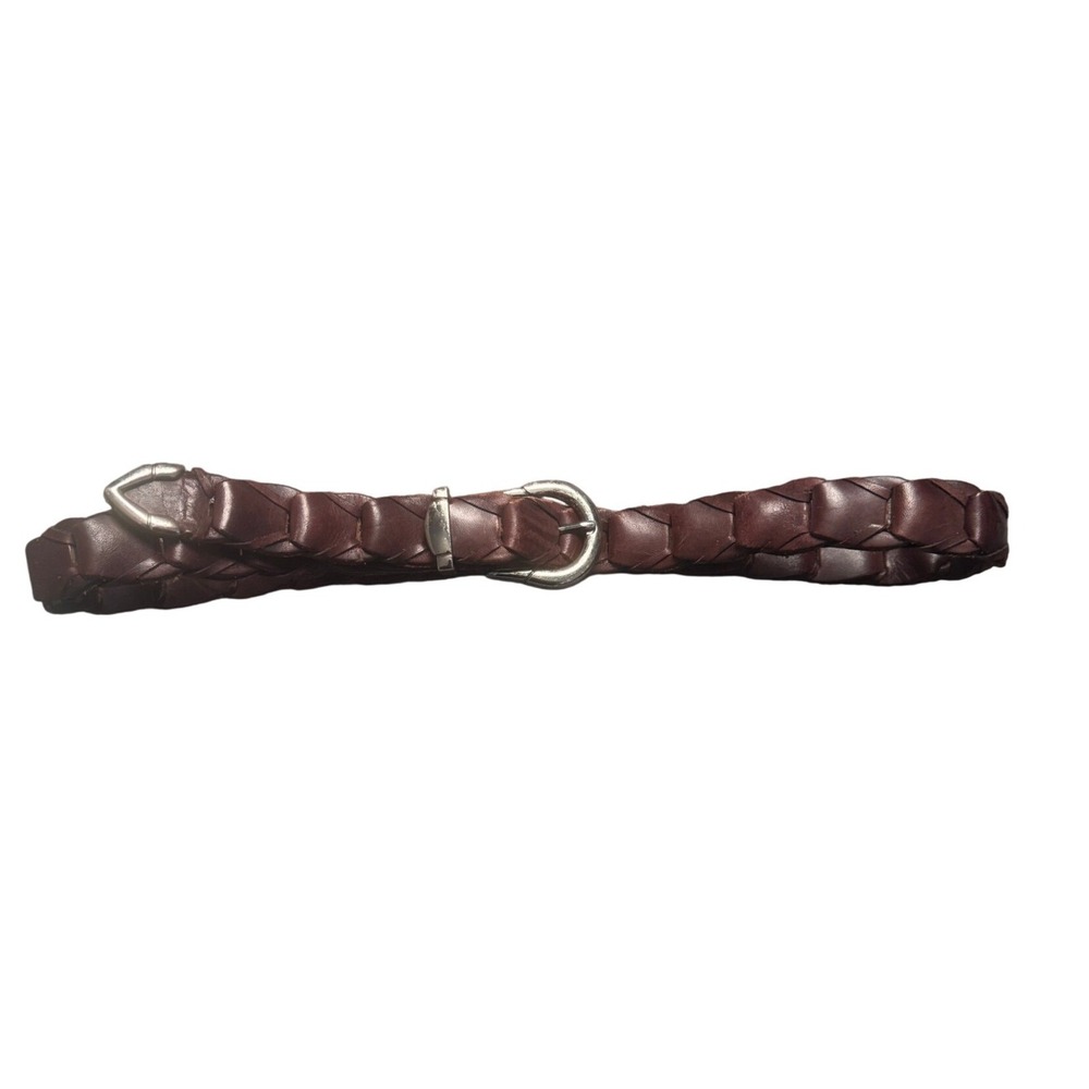 Kenneth Cole New York Mens Braided Brown Leather Belt Silver Buckle KM9208